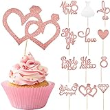 48 Pieces Rose Gold Bride Shower Cupcake Topper Glitter Wedding Cupcake Picks Diamond Ring Heart...