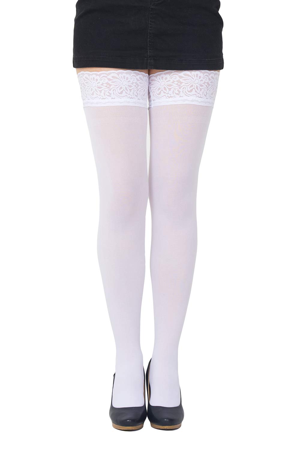SENTELEGRI Colourful Opaque 40 Denier Microfibre Hold Ups Stockings, Sizes S-XXL (XLarge, White)