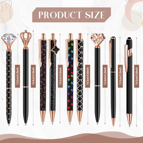 Image of Janmini 9 Pcs Metal Ballpoint Pen with Rhinestone Glitter Pen for Diary Black Ink Cute Cute Things Novelty Gifts for Women Girls Birthday Home Office