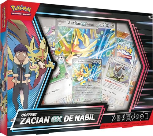 Pokémon: Coffret Zacian-ex de Nabil du JCC Pokémon (3 Cartes Promo Brillantes, 1 Carte Grand Format Brillante et 4 boosters)