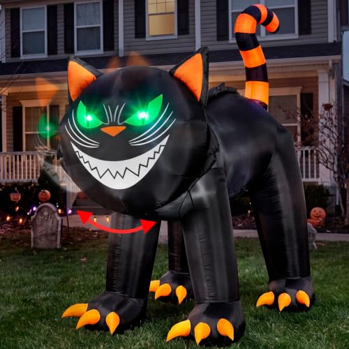 Joiedomi 7 ft Long Halloween Inflatable Cat with Build-in Green Lights Blow Up Inflatable Black Crawling Cat with Moving Head Green Eyes for Halloween Party Indoor Outdoor Yard Garden Lawn Decor