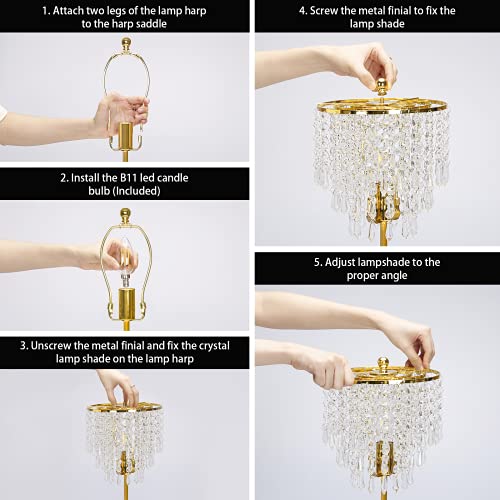 Touch Control Crystal Table Lamp With Dual Usb Ports, 3-Way Dimmable Gold Lamp, Bedside Light With Crystal Shade, Girls Lamp For Bedroom, Living Room, Teens Room, Dresser, 6W Led Bulb Included #TOP6