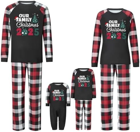 2025 Christmas Matching Sets for Family Long Sleeve Shirts & Pj Pants Printed Holiday Xmas 2 Pieces Loungewear Pjs