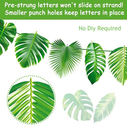 Image of Tropical Green Palm Leaf Happy Birthday Banners Hawaiian Luau Decorations for Summer Theme Jungle Baby Shower Supplies