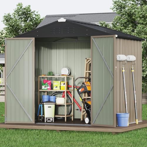 Image of Devoko Outdoor Storage Shed 8 x 6 FT Lockable Metal Garden Shed Steel Anti-Corrosion Storage House with Single Lockable Door for Backyard Outdoor Patio (Brown)