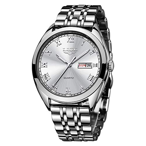 Reloj de Hombre La Moda Impermeable Acero Inoxidable Relojes de Cuarzo Analgicos Marca de Lujo LIGE Negocios Vestido Fecha Calendario Reloj Los Hombres Deportes y Ocio Azul Reloj