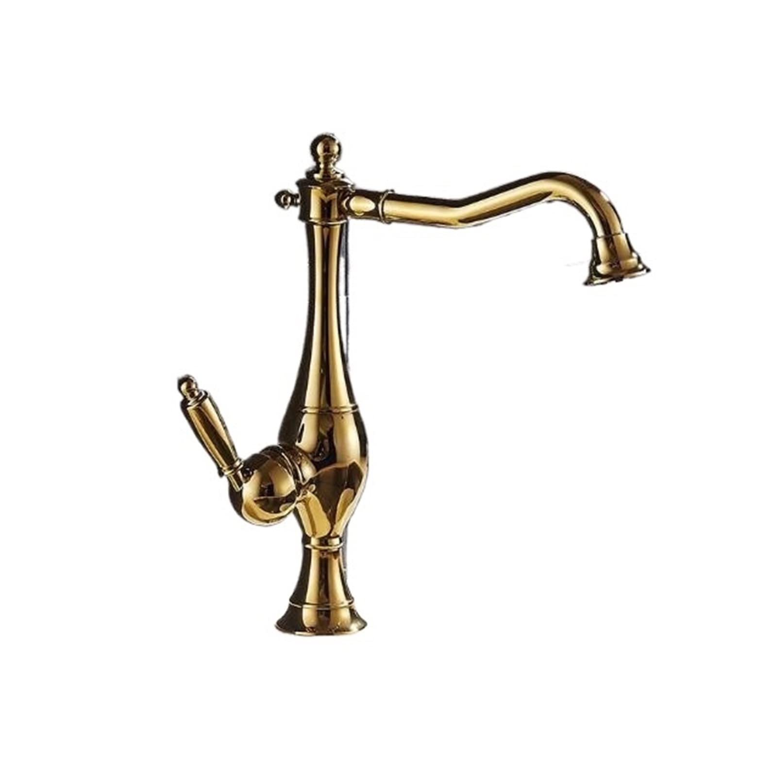 Kran umywalkowy, Bateria do umywalki Nowoczesne Złoty Kolor Deck Montaż Łazienka Mikser Bateria Wysoka obrotowa Bateria Łazienka Faucet(Nero)