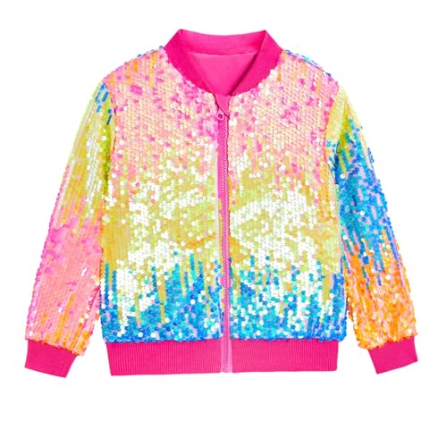 Loyan Kids Girls Hip Hop Jazz Modern Dance Coat 2-14 Years Sequin Bomber Jacket Sparkle Outwear