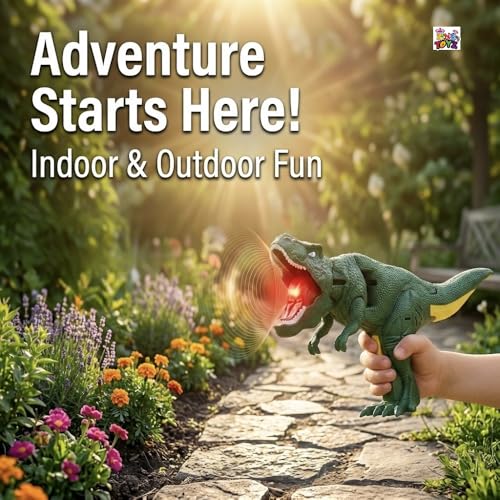 Image of Roaring Dinosaur Toy with Light and Sound T Rex LED Glow Interactive Dino Easy Grip Handheld Design Fun Educational Toy for Kids Boys and Girls Age 3 Plus Birthday Gift Green