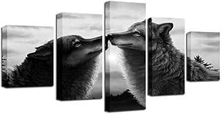 Stampe e Quadri su Tela 5 Pezzi Wall Art Lupi Neri Bacio Immagini Animali Astratti Poster Artista Tela Stampe Hd Dipinti Soggiorno Decorazioni Per La Casa Taglia B Con Cornice