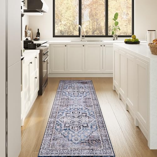 Vintage 2x6 Washable Runner, Low-Profile Kitchen Runner Rug with Non-Slip Backing & Durable Edge Binding, Pet-Friendly Entryway Rug for Bedroom & Hallway