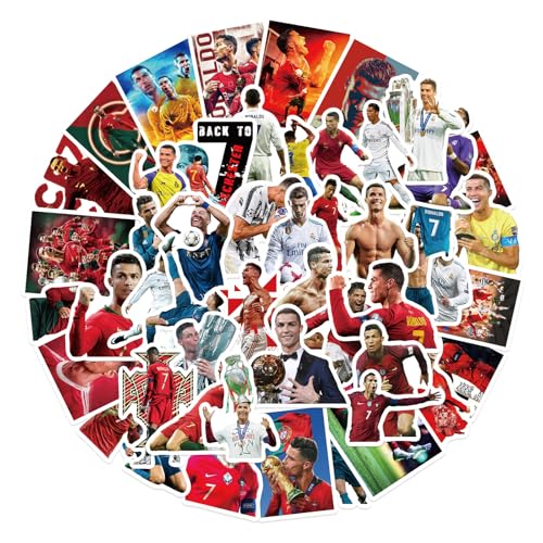 Yoimckay Cristiano Ronaldo - Lote de 50 pegatinas adhesivas de fútbol para ordenador portátil, guitarras, equipaje, adolescentes y adultos