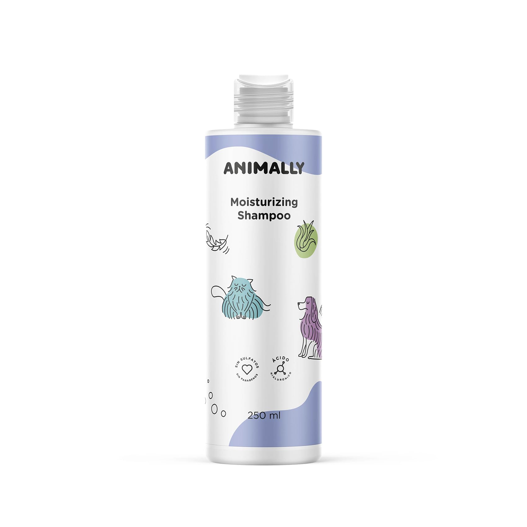 Animally Moisturizing Shampoo. Champú nutritivo e hidratante. Champú para Perros y Gatos de Pelo Largo. Champú Vegano y Sin Sulfatos. 250 ml