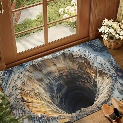 3D Teppich Optische Täuschun 50x80x2cm 3D Optische Täuschung Endloser Abgrund Fußmatte rutschfeste Und Saugfähige Fußmatte Mit Abgrund Illusion Für Badezimmer Küche den Innen und Außenbereich