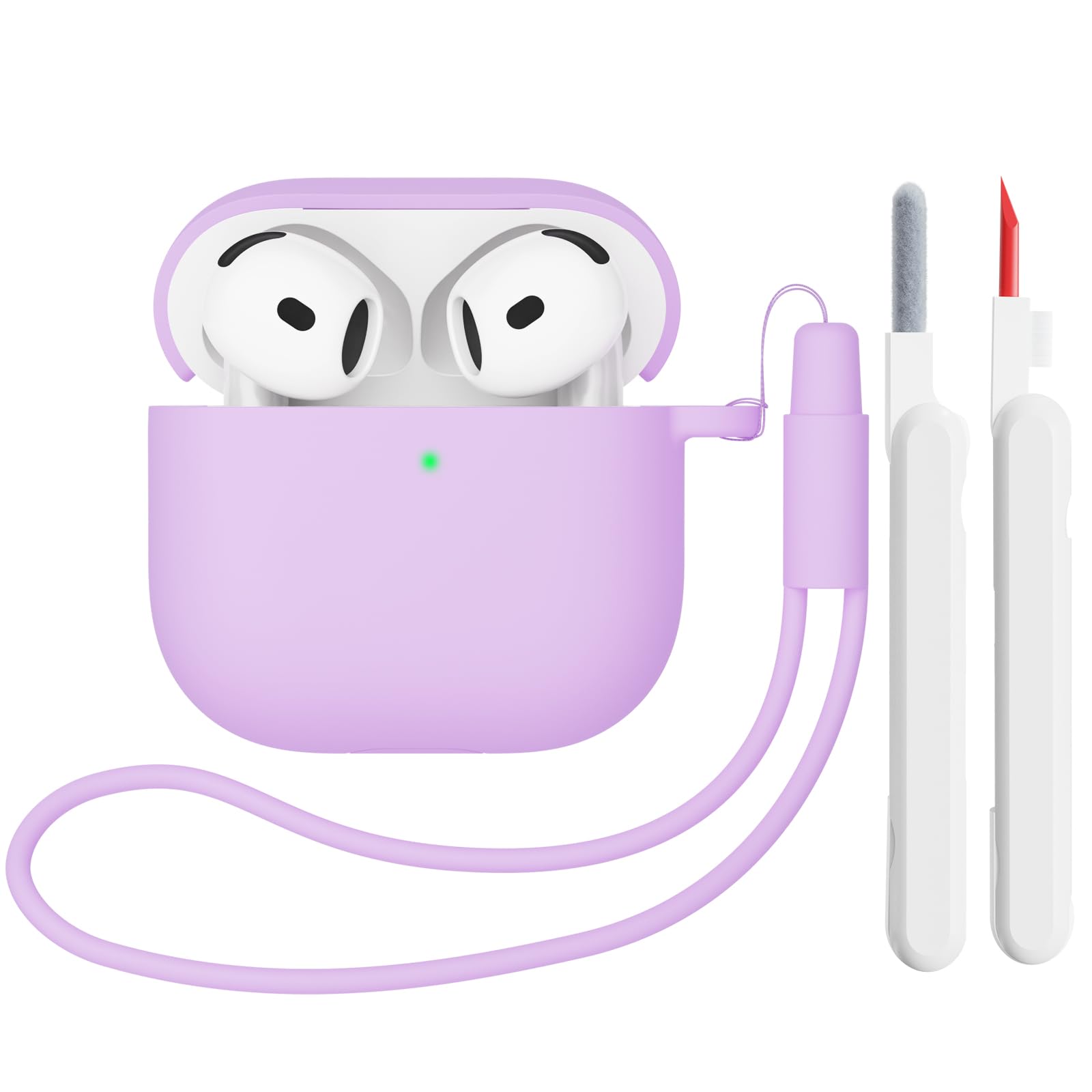 Case Compatible with AirPods 4 2024 with Cleaning Kit, Premium Silicone for Airpods 4 Case Cover Protective Shockproof Silicone Case, LED Front Visible Visible Purple