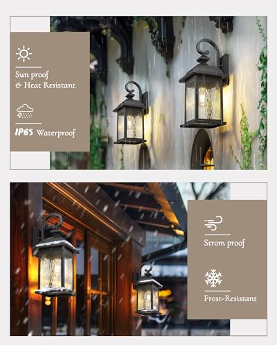 Image of FEMILA 21 inch Outdoor Wall Light Fixture, Rust-Proof Outdoor Wall Light, Ideal for Porch, Patio, Entryway, Garage, with Water Ripple Glass, UL Listed, 4FD54B2 BK-WP