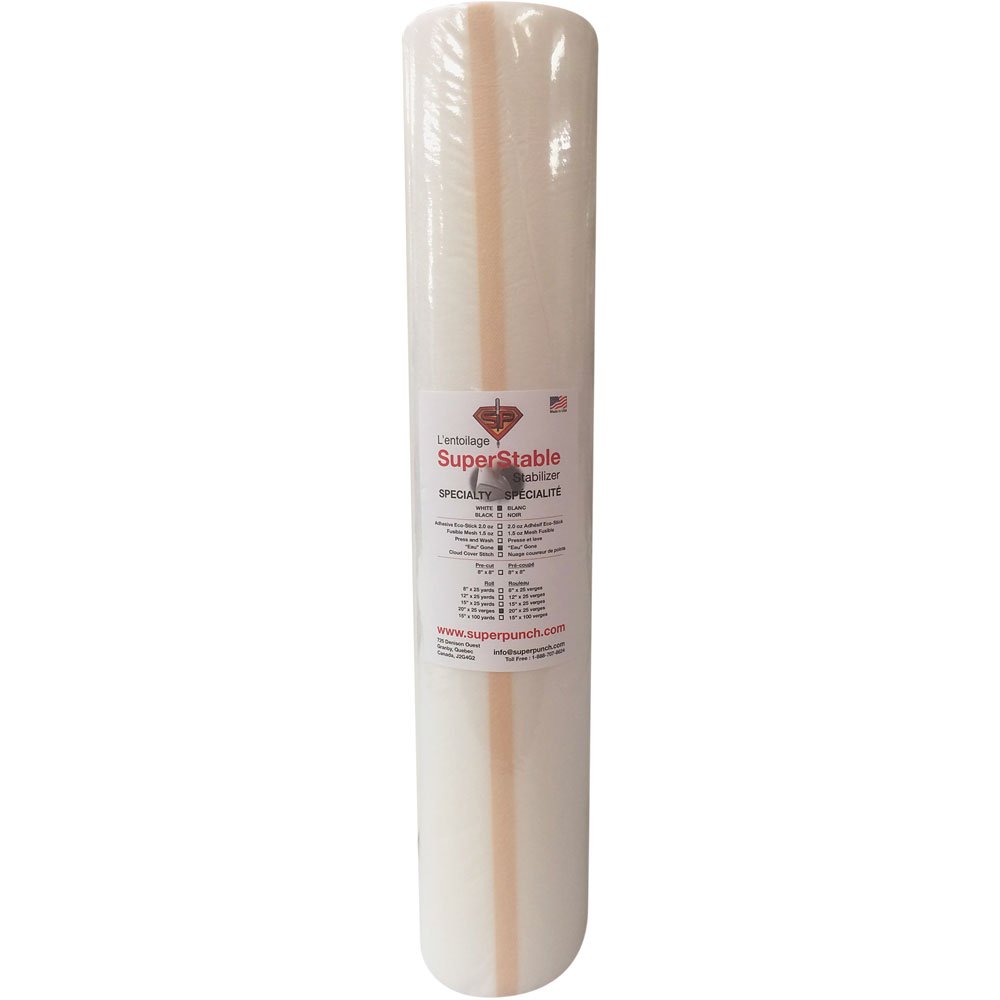 H2O Eau Gone White Stabilizer FSL 19.25 inch x 25 Yard Roll. SuperStable Embroidery Stabilizer 19.25 inch x 25 Yard Roll.