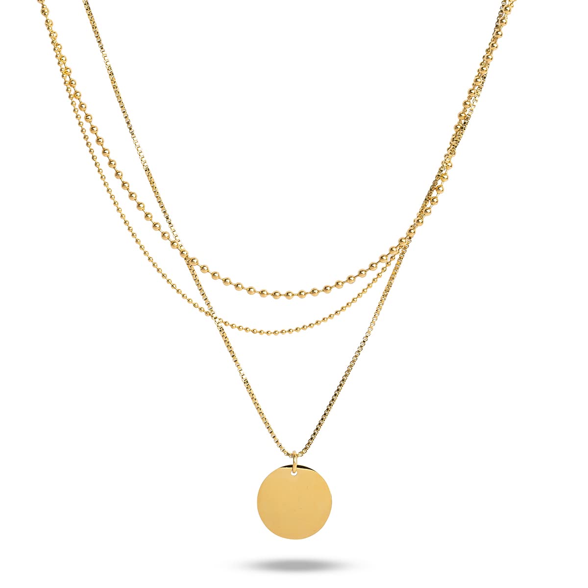 Round Belle Three Layer Necklace for Women - Waterproof & Anti Tarnish Jewellery | Gold Plated Necklace Chain, Gift For Women & Girls-image-36