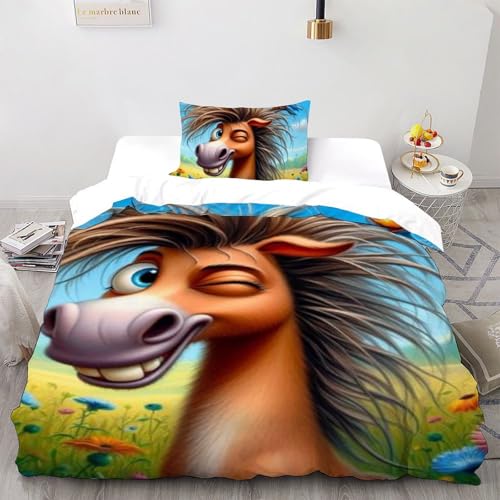 Housse de couette poney lit enfant microfibre anti-plis facile à laver - 2