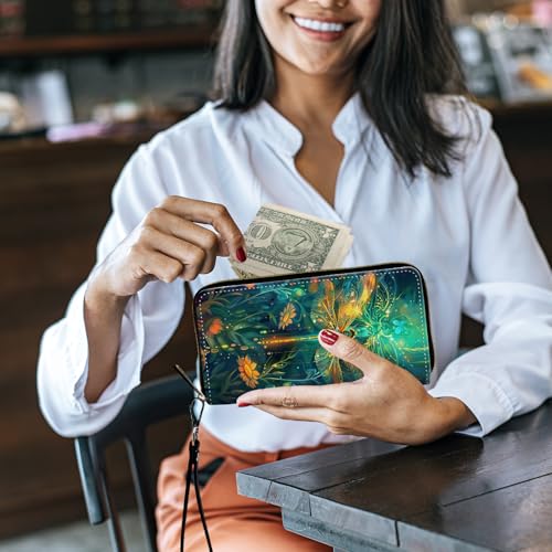 Image of Women's Wallets,Credit Card Holder Money Leather Long Wallet with Wristlet,Large Capacity with Zip-Around Phone Purse for Women Ladies Girls,Sparkly Dragonfly