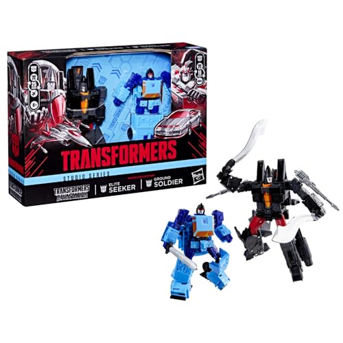 Transformers Studio Series MTMTE Collection, Ground Soldier and Elite Seeker 2-Pack, Devastation Game Edition, 4.5 and 6.5 Inch Action Figures