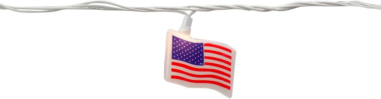 Northlight American Flag Indoor Outdoor Patriotic Patio Light Set - 7.5' White Wire - 10ct