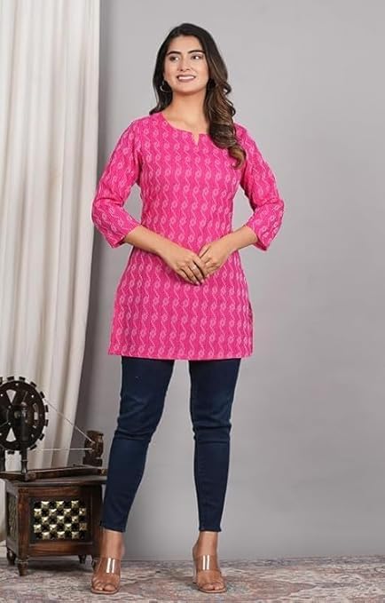 Traditional Cotton Print Kurta Office Short Kurti Tops Tunics for Women - Image 7
