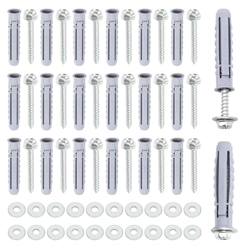 20 Pièces Vis et Cheville pour Beton 8mm, Chevilles Charge Lourde et Visser M6x50mm, Cheville et Hexagonaux Vis Fixation avec Rondelles sur Parpaing Creux,...