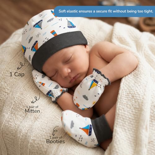 Image of TINYLANE - Curated For You! Newborn Baby Gift Set Baby Hamper for New Born, Bodysuit with Cap, Mittens and Double Layer Blanket, Baby Gifts Newborn, New Born Baby Essentials