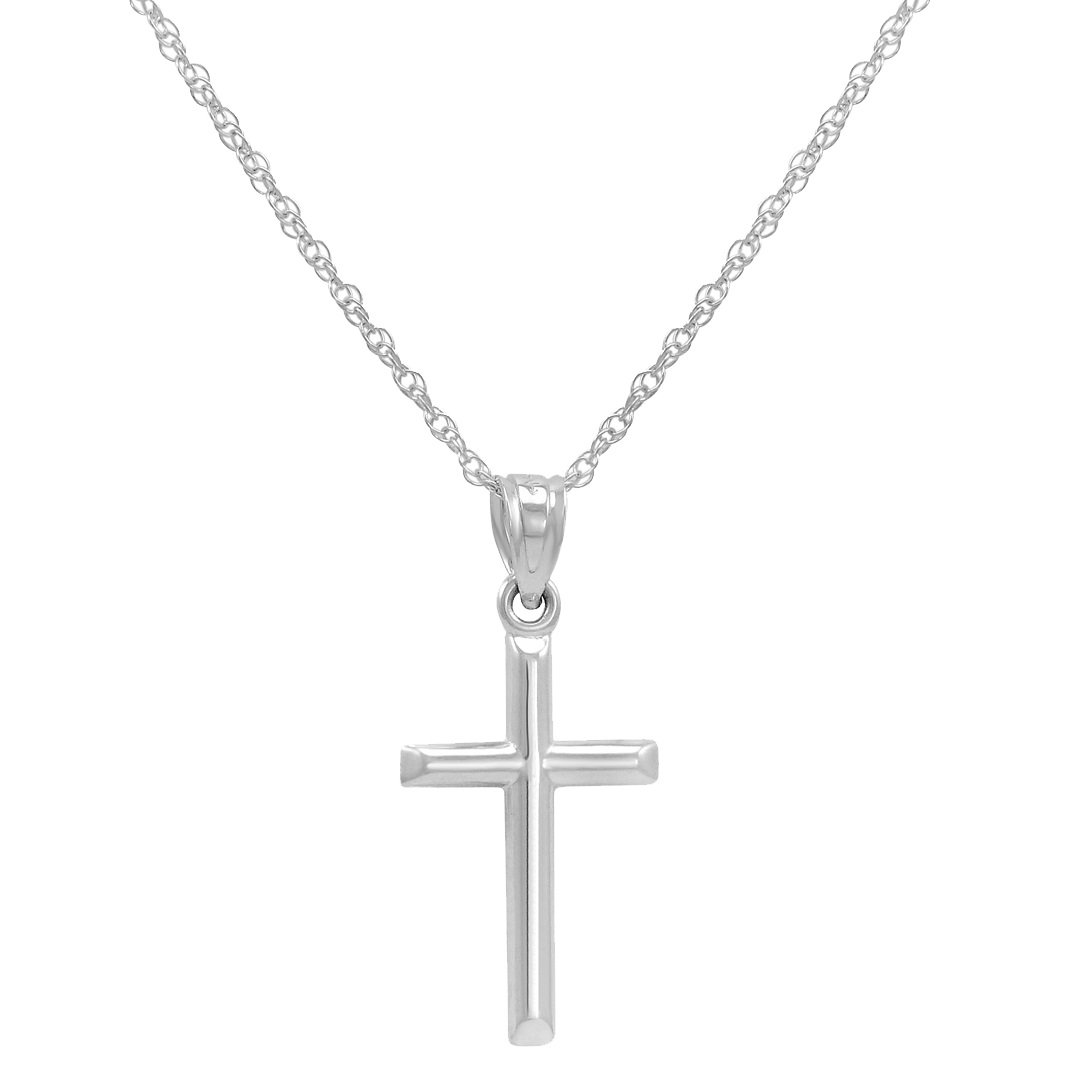 Amanda Rose Collection14K White Gold Petite Cross Pendant Necklace 14K Gold Chain (18 or 20 inch)