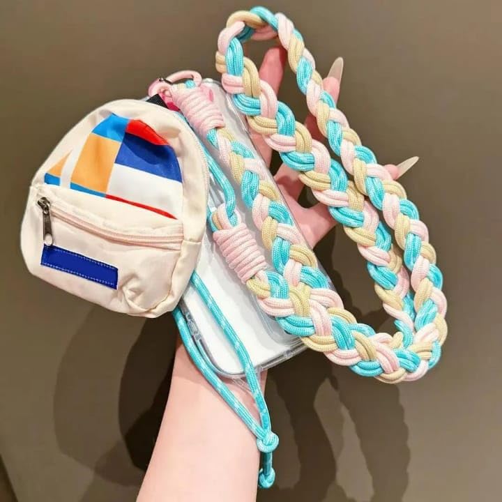 Ader Clear Phone Case for iPhone with Braided Crossbody Strap (Pink-Blue)-image-22
