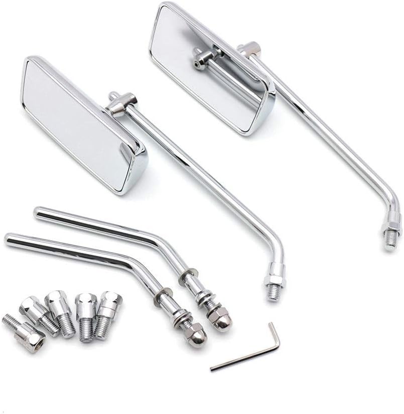 Universal Chrome Rectangle Rearview Side Mirrors Motorcycle For Honda Kawasaki Yamaha KTM Suzuki Cruiser Chopper Cafe Racer Old School Bobber Touring