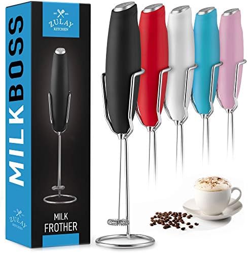 Zulay Professional Milk Frother Handheld With Upgraded Holster Stand – Highly effective Espresso Frother Electrical Handheld Mixer & Foam Maker – Battery Operated Frother For Espresso, Lattes, Matcha & Extra (Black)