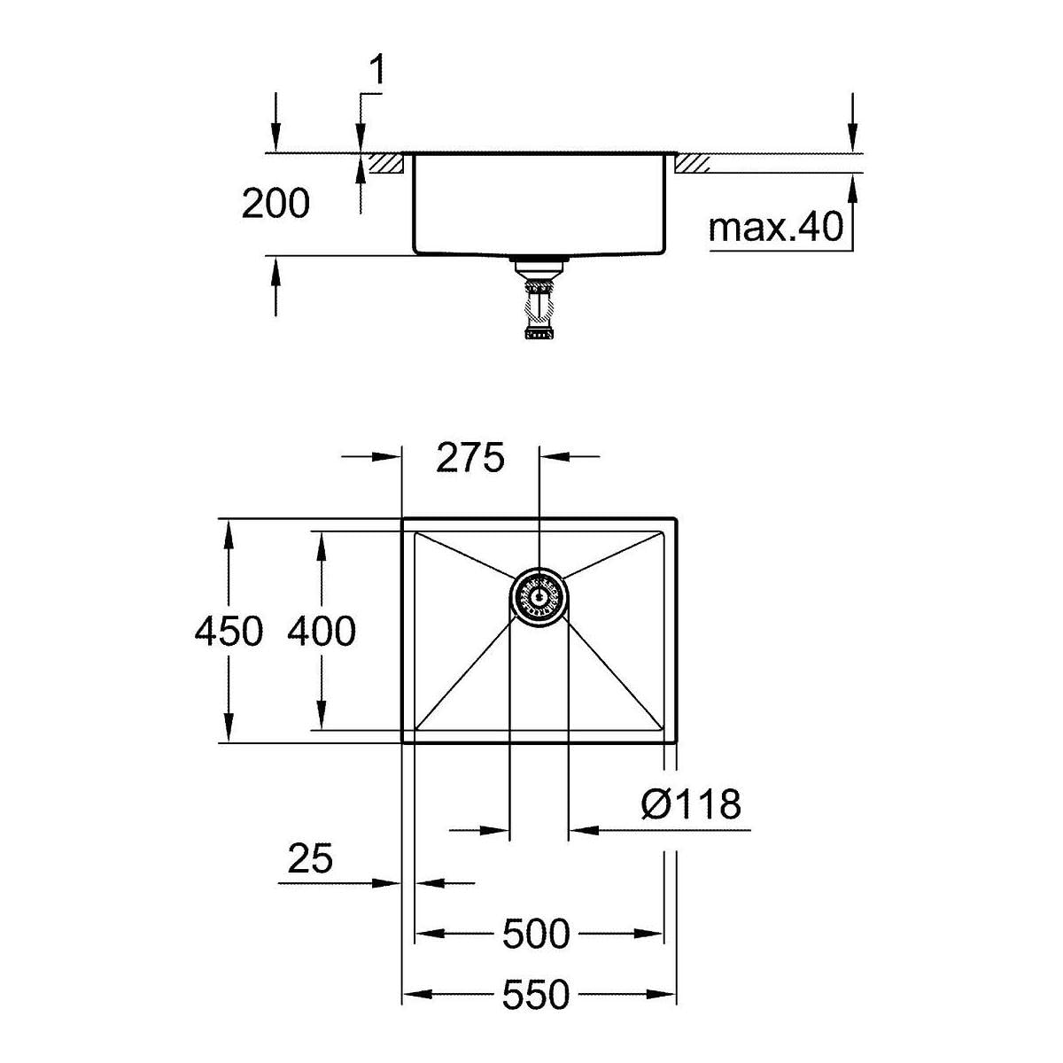 Grohe K700 Edelstahlküchenspüle - 1 Becken, 60 cm 31726SD1 Edelstahlspüle