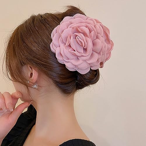 Pinza grande para el cabello con diseño floral rosa miniatura 1