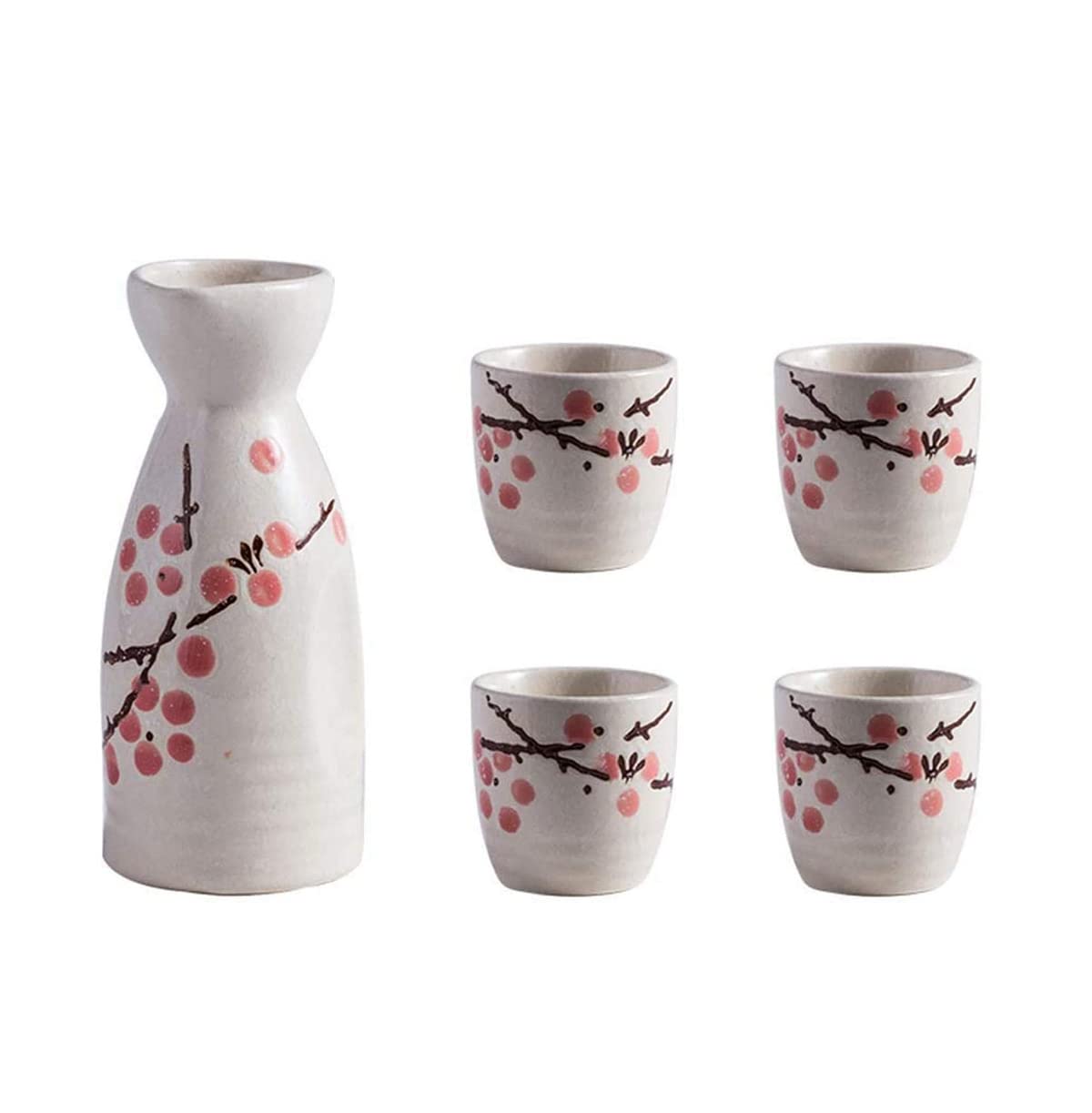 Juego de sake japonés SXRC de 5 piezas con tazas de porcelana y diseño de flor de ciruelo