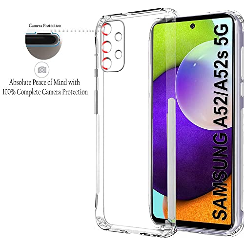 Image of TheGiftKart Back Cover Soft Case for Samsung Galaxy A52 / A52s 5G (Silicone | Complete Camera Protection | Inbuilt Dust Plugs | Anti-Slip Grip | Slim Profile | Transparent)