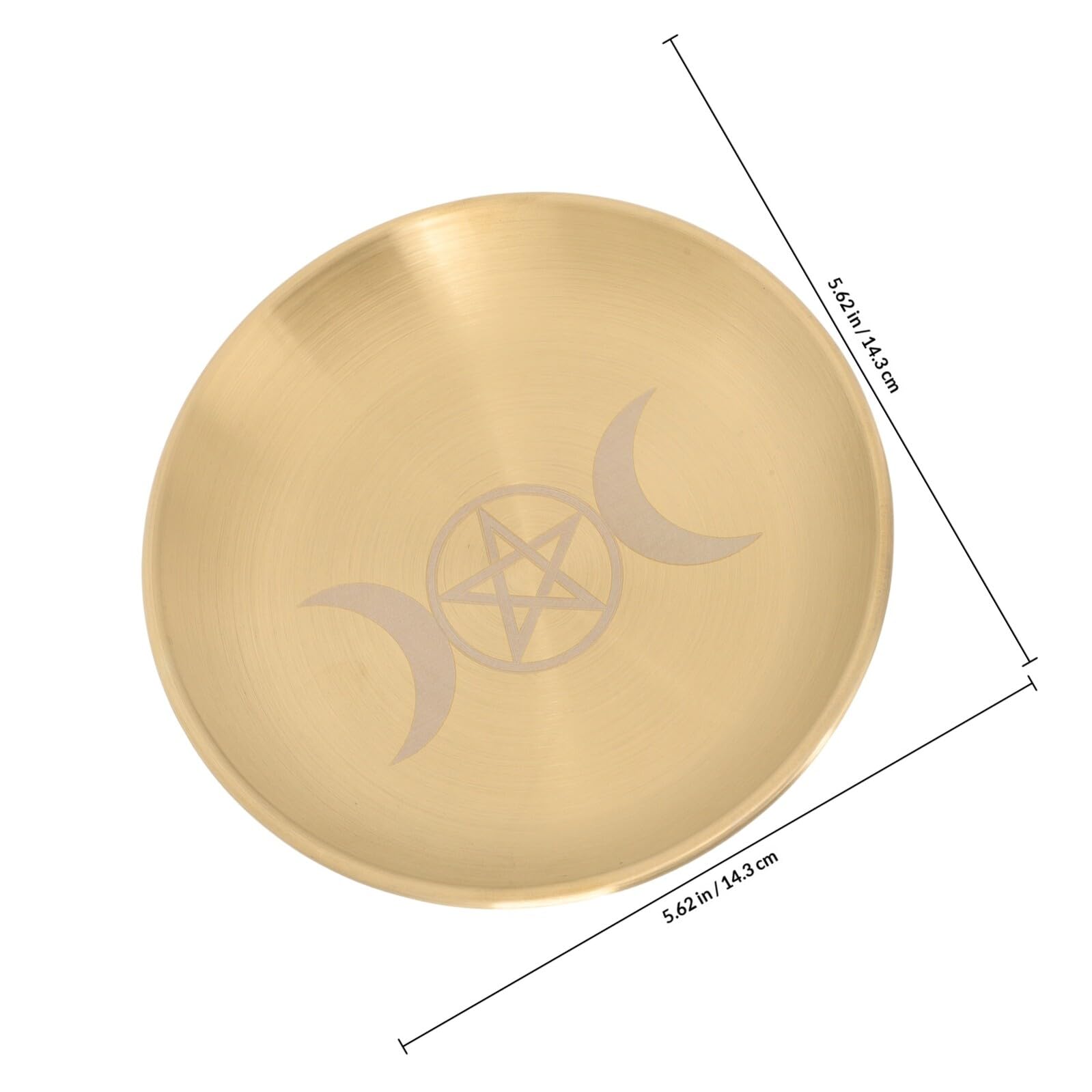 Pentagramm Kerzentablett Rund aus Kupfer in Gold für Altar