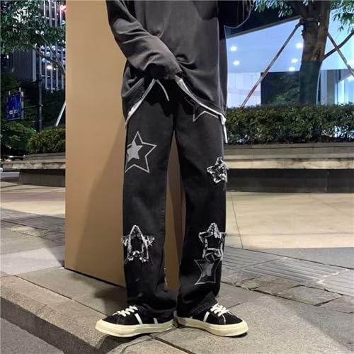 Baggy Jeans Men Graphic Star Frayed Wide Leg Denim Pants Relaxed Fit Streetwear for Skater Jeans Y2k3