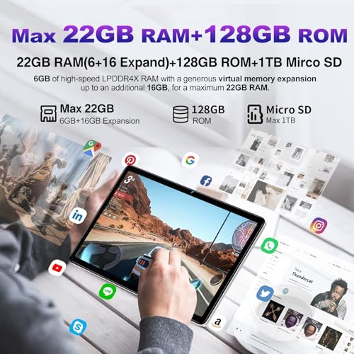 Image of DMOAO Android Tablet 2025 Tablets with 22GB RAM+128GB ROM / 1TB Expand, 8000mAh Battery, Octa-Core 2.0GHz CPU, 5G WiFi, GPS, 10.1 Inch FHD IPS 2 in 1 Tablet PC with Keyboard /Mouse-Sliver
