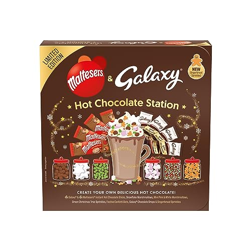 GALAXY Maltesers & Hot Chocolate Station | Gift Set With Sachets & 6 Toppings | Create Your Own Experience | Pack of 1