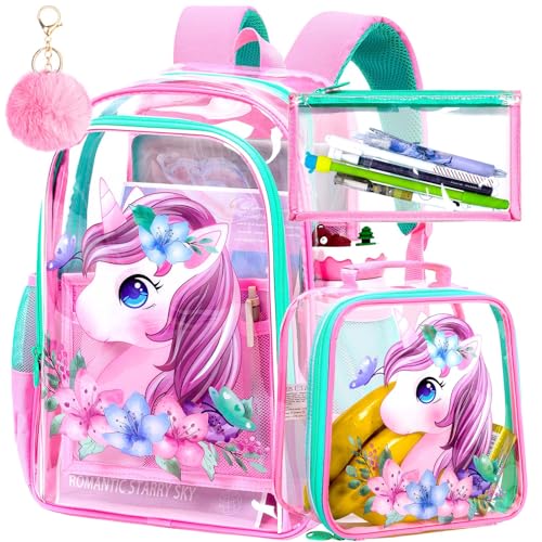 Image of KLFVB 3PCS Clear Backpack for Girls and Boys, Kids See Through Backpacks Stadium Approved, Transparent Bookbag for Elementary