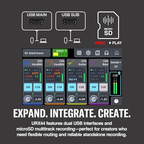 Image of Yamaha URX44 6-In / 4-Out Dual USB-C Audio Interface With Touchscreen, Includes Cubase Al, WaveLab Cast, Basic FX Suite, and Steinberg Plus Software Bundle, White URX44 W | 32-Bit /192khz, 4 Mic Pres with Plus 48V, 4.3in Touch LCD, Dual USB-C, Includes Cubase AI and Wavelab Cast
