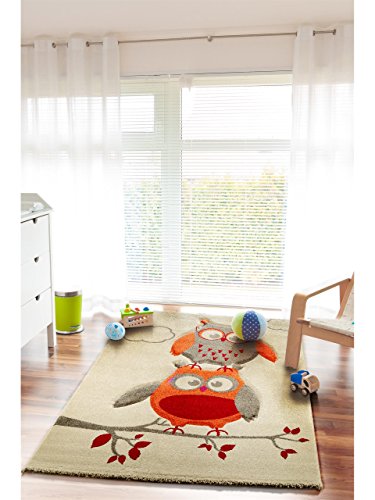 Benuta Kinderteppich Eule und Wolken Grau 160x230 cm | Teppich für Spiel-...
