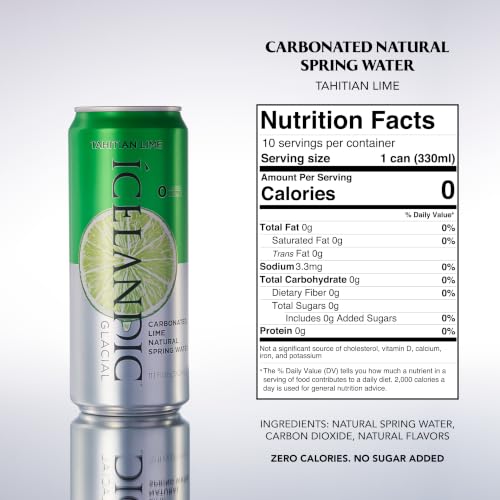 Image of Icelandic Glacial Sparkling Water, Tahitian Lime, 330 ml / 11.1 Fl Oz Cans (Pack of 10)