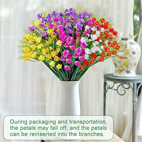 DOMI PRO 10 Bundles Artificial Flowers for Decoration, 5 Colors UV Resistant Fake Flowers, Plastic Shrubs Plants for Home Garden Decoration Porch Window Wedding Party Decor