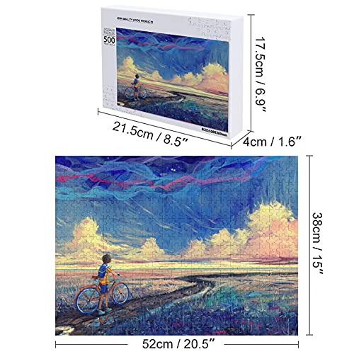 Houten puzzel 500 PCS voor volwassenen en kinderen, jongen op fiets abstracte anime landschap moeilijke uitdaging… - Image 4