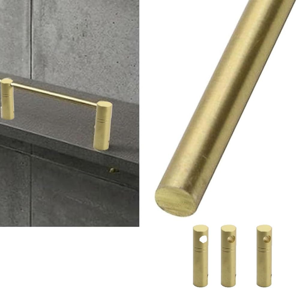 SVBVRFEEW Brass Gallery Rail Kit Decorative Shelf Railing 46 48 50 52 54in Shelf Guardrail For Wood Shelves Modern Tipping Rails Anti-Fall Gallery Rail With 3 Bracket(Gold-c,29in/73.7cm)