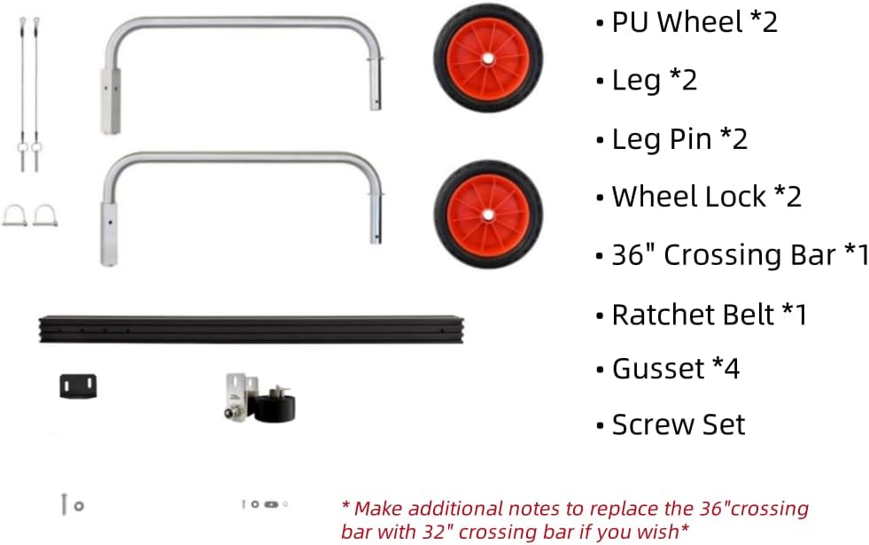 Kayak Trolley Cart Package, Wheels for Fishing Kayak Transport, Kayak Carrier Dolly Cart with 10″ Flat-Free Wheels (Track Mount Package) (Red, 36")
