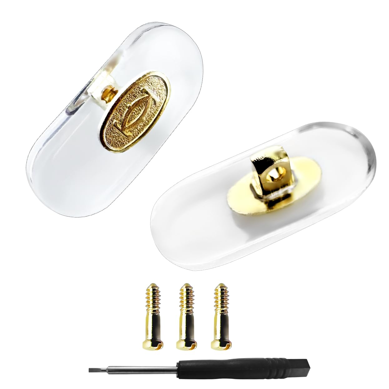 Brillen Nasenpads Ersatz für Schraubbrille Sonnenbrille Brille Nasenpads Silikon Größe Groß mit Schrauben und Schraubendreher (Gold)